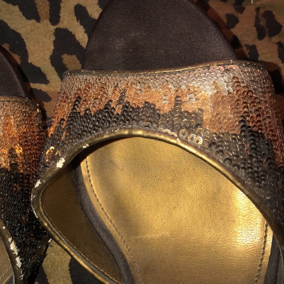 Nina New York  size 10 gold & brown sequin open toe ankle strap heel - Picture 8 of 12